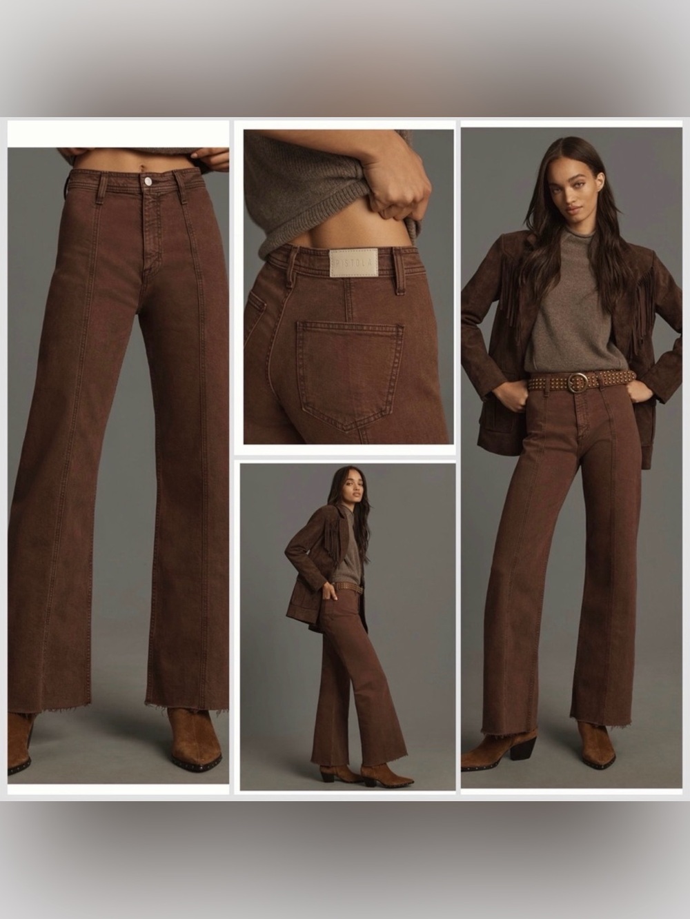 PISTOLA Penny Seamed Wide Leg in
Dark Roast SIZE 25
Measurements in photos